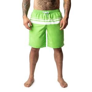 Nasty Pig Men’s Swim BoardShorts Medium "Reveal" Neon Grn Wht Stripe Pool Gear